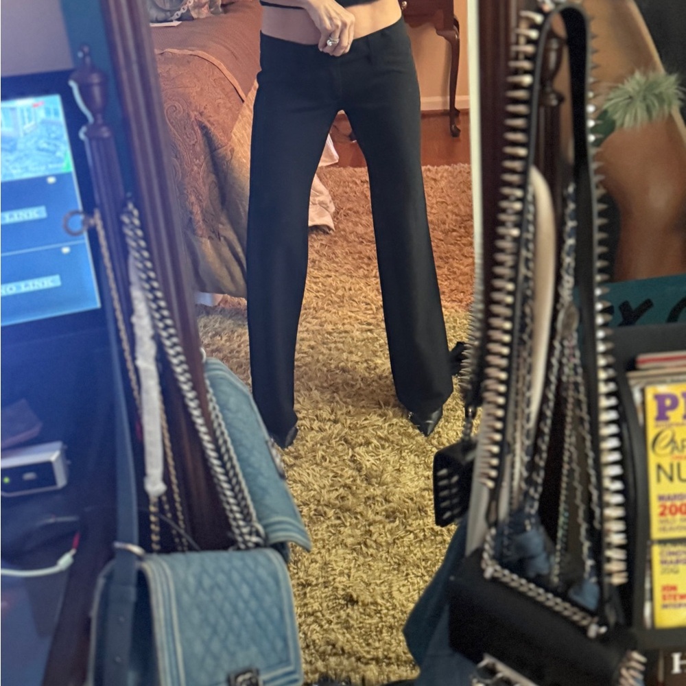 Frankie B. Black low rose flare dress Pants